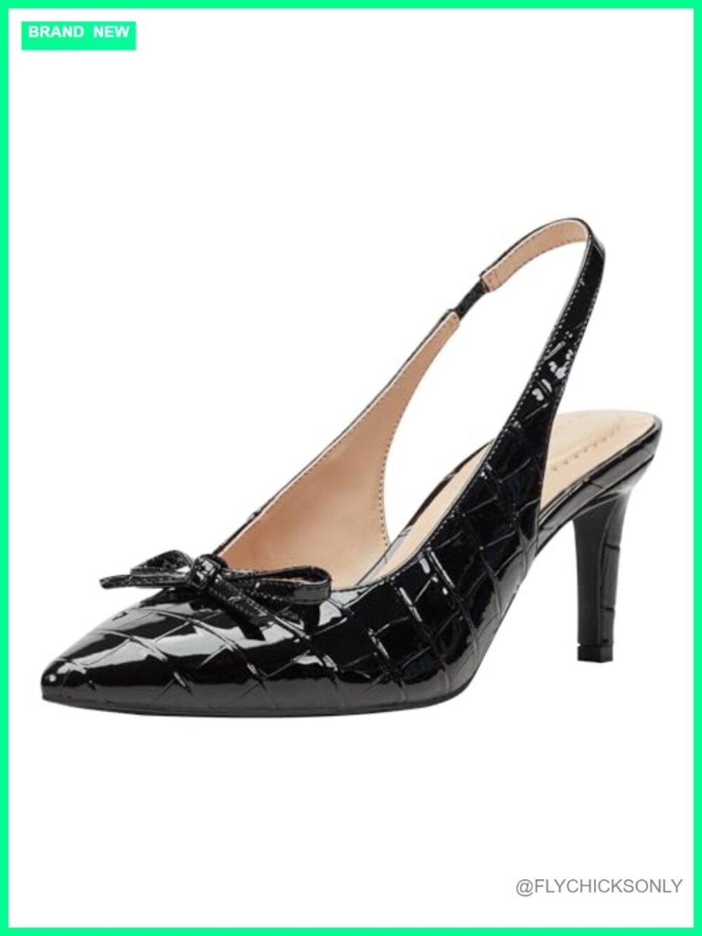 Faux Leather Slingback Pump Pointy Toe Stiletto Heel Semi Formal Party Shoe